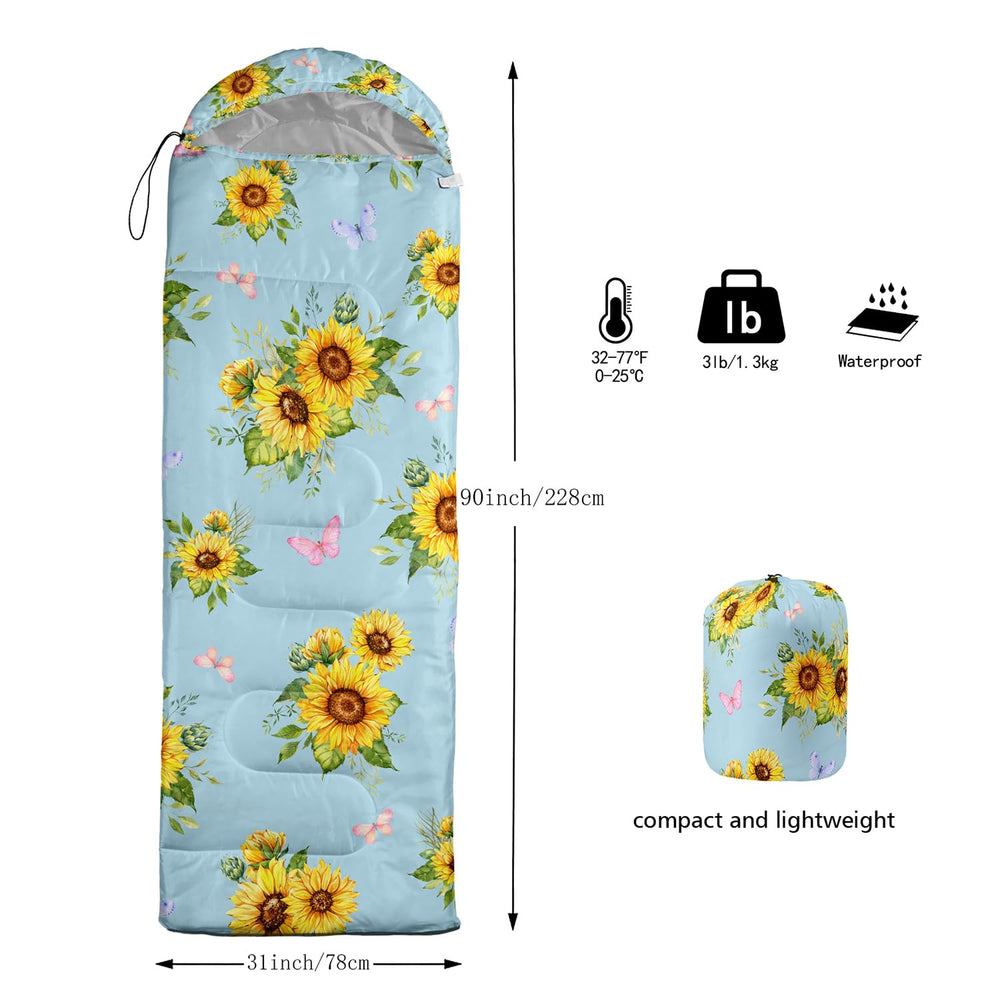 Nttopship Sunflower Blue sleeping bag material close-up reveals durable 220T ripstop fabric.