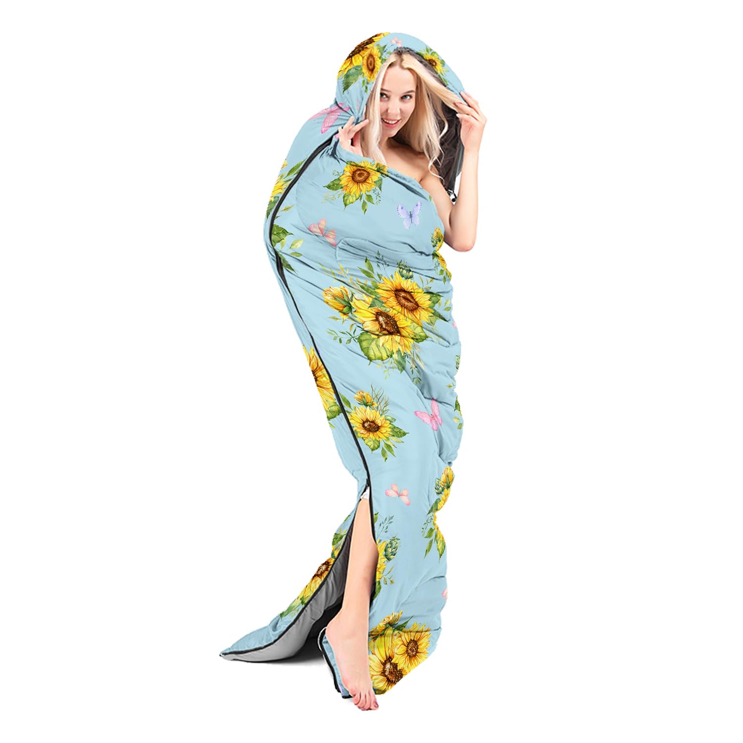 Nttopship Sunflower Blue sleeping bag size fits adults and kids.