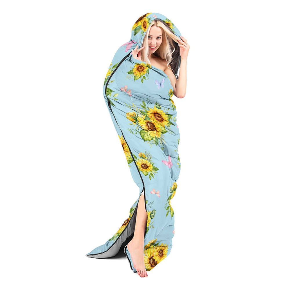 Nttopship Sunflower Blue sleeping bag size fits adults and kids.
