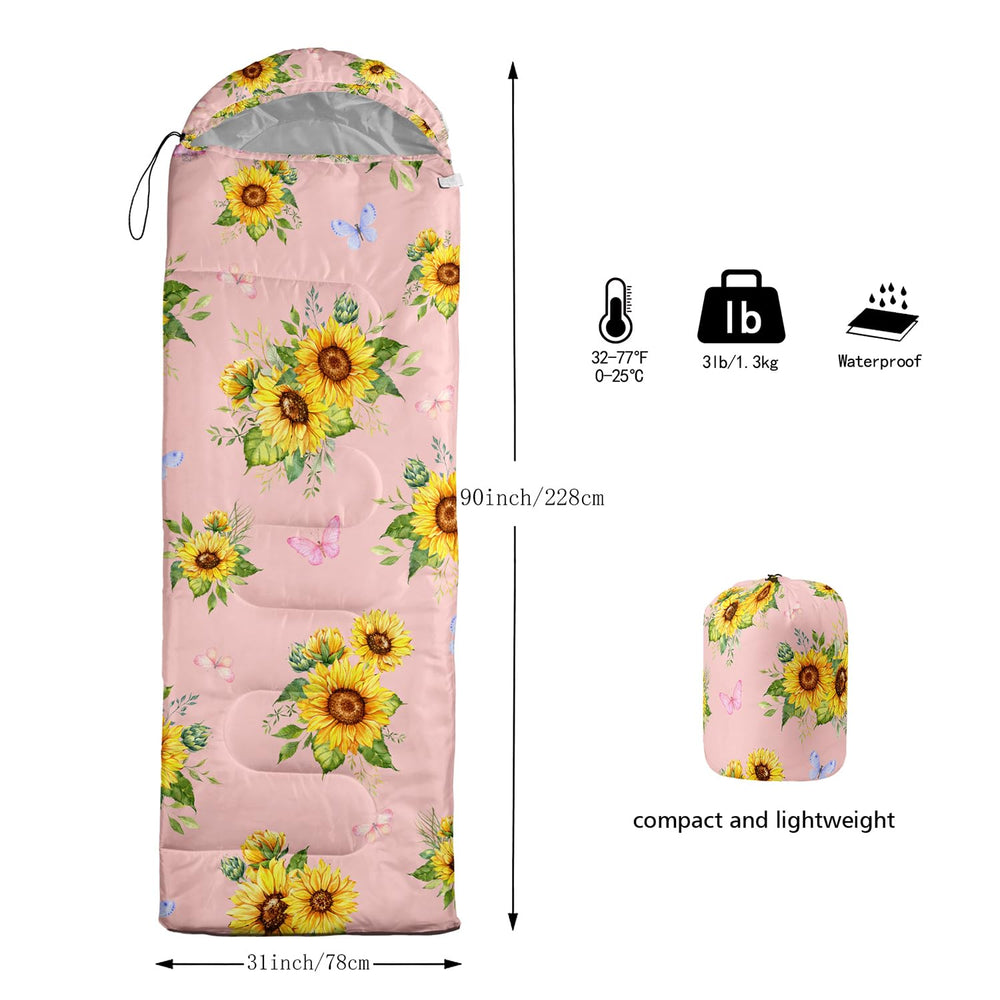 Nttopship sunflower pink sleeping bag foot zip close-up for ventilation control