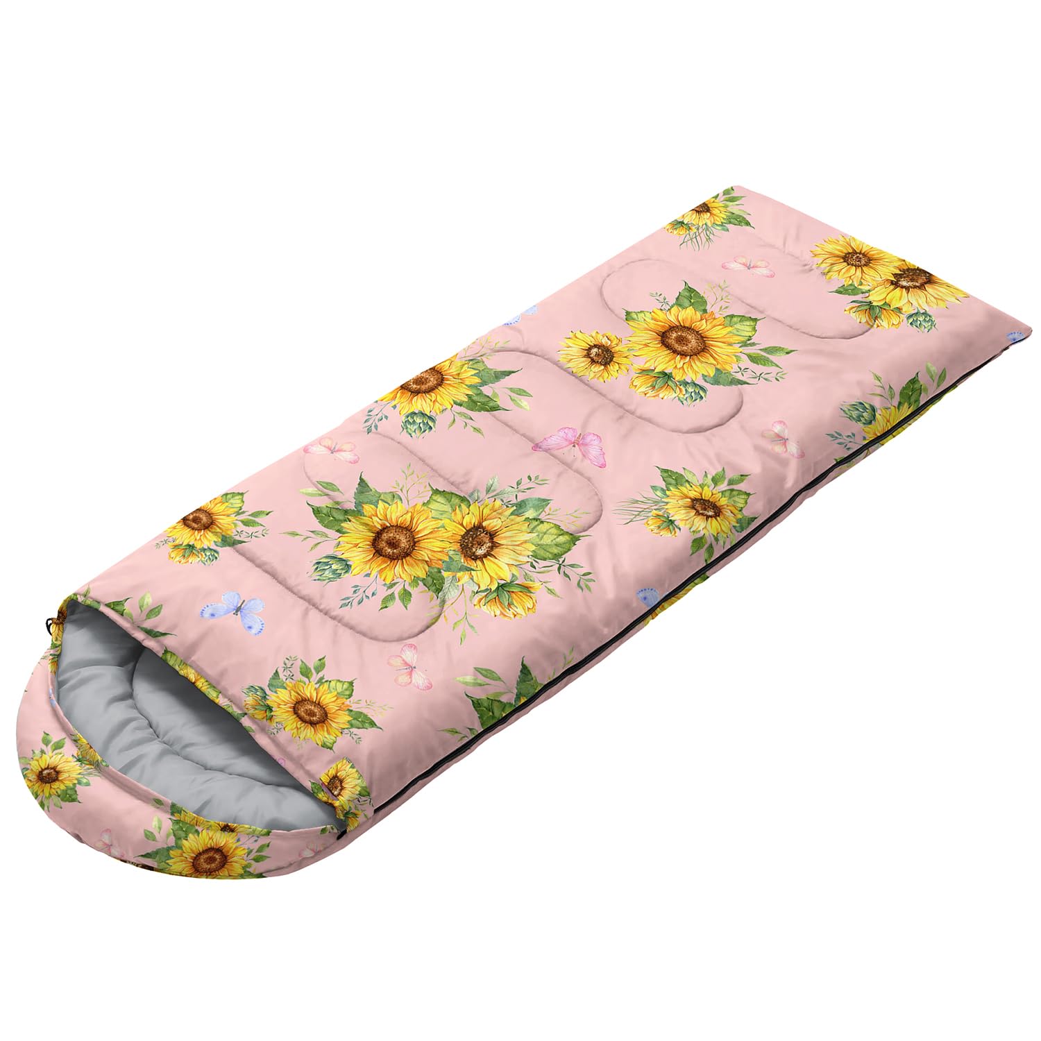 Nttopship sunflower pink sleeping bag fully assembled ready for camping use