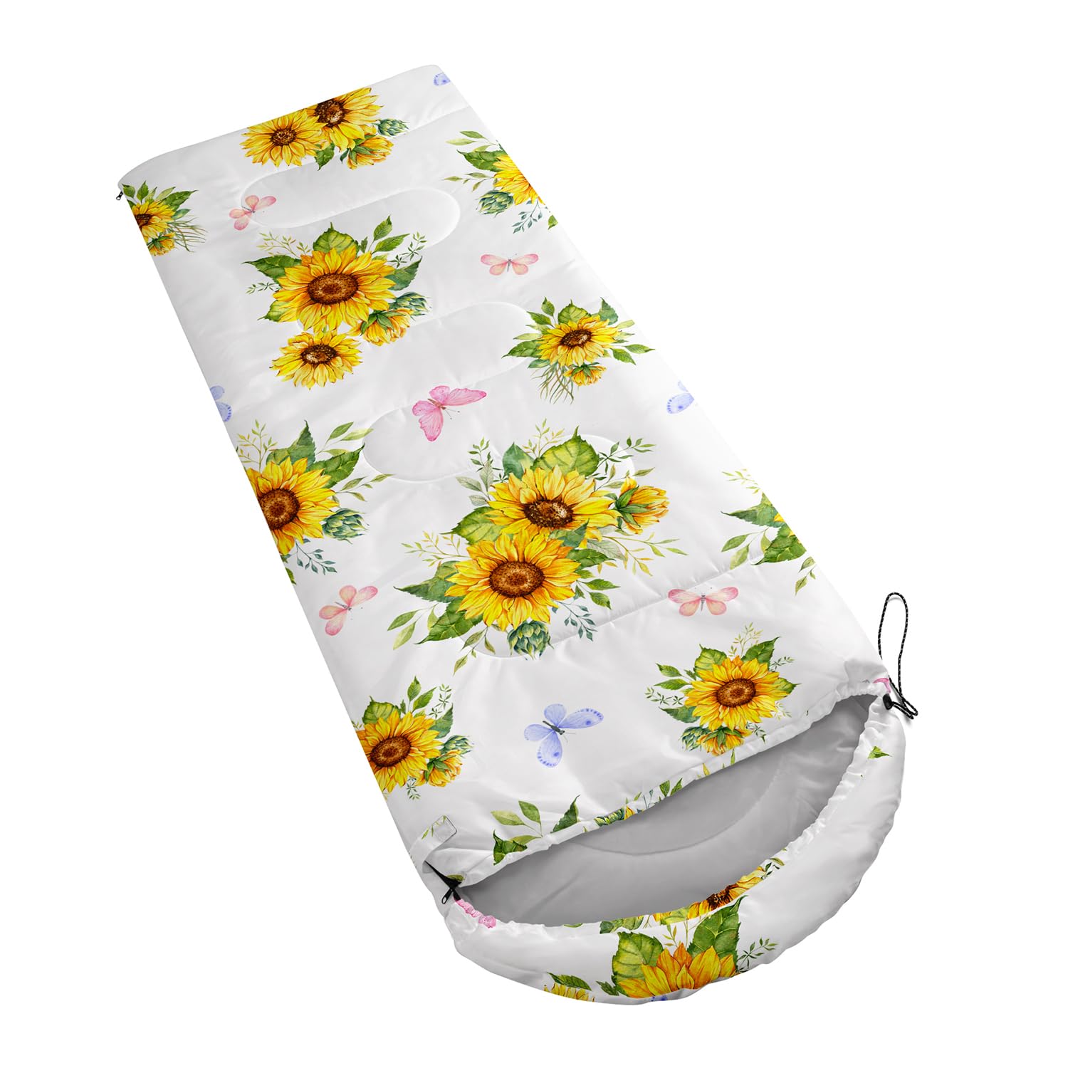 Nttopship Sunflower sleeping bag inside view shows soft pongee lining for warmth.