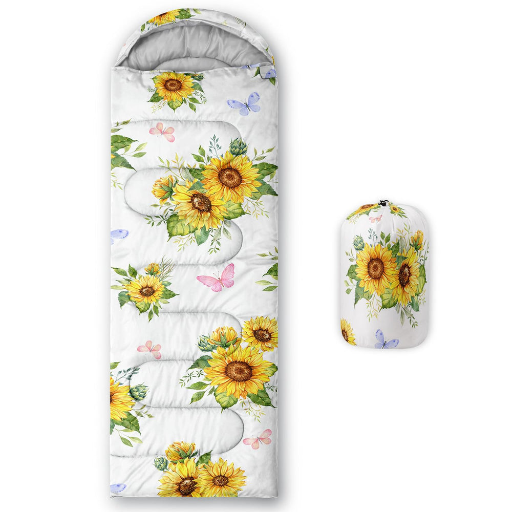 Nttopship Sunflower sleeping bag opened for all-season comfort on outdoor trips.