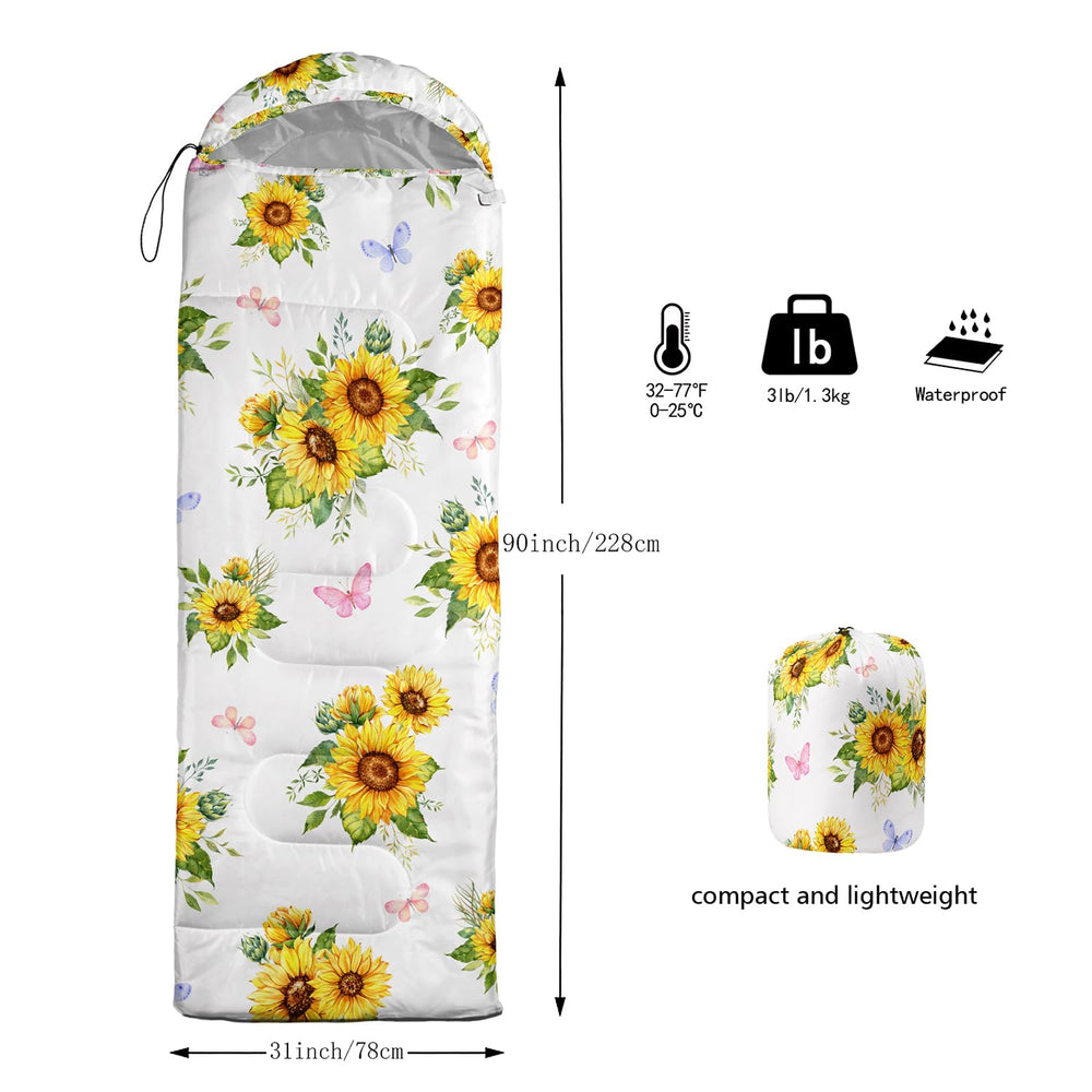 Nttopship Sunflower sleeping bag waterproof shell shields against light rain.