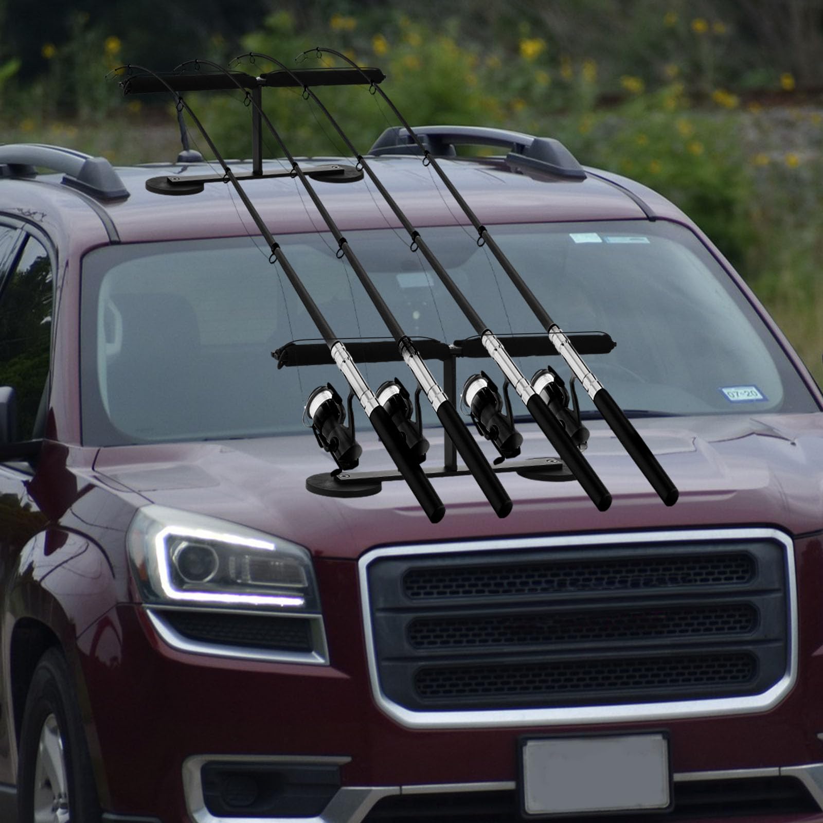 Nuenen fishing-rod-organization-on-truck illustrates tidy rod setup for roadside trips.