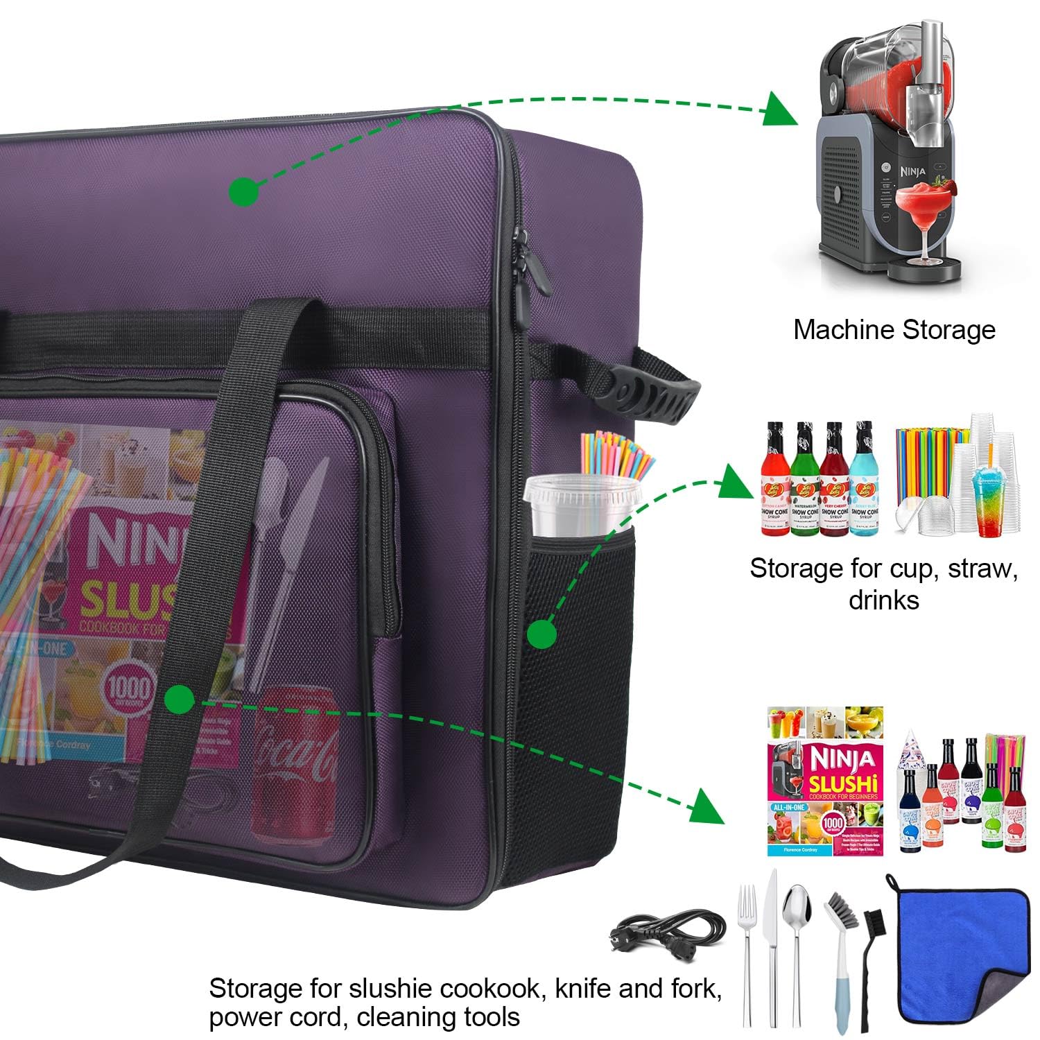 Sturdy top handles and removable strap for comfortable carrying.