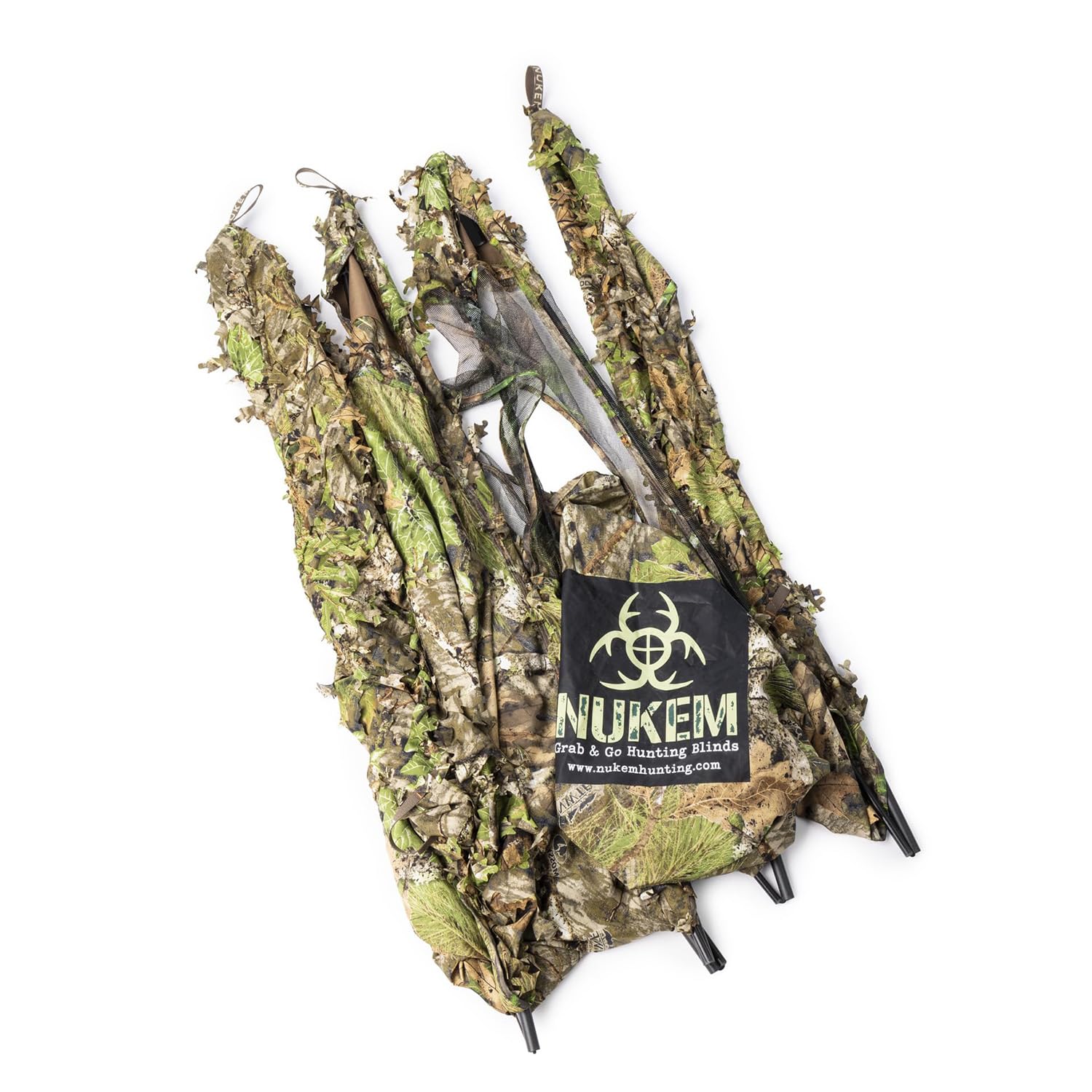 Nukem Grab & Go blind height-adjustable design for varied shooting angles