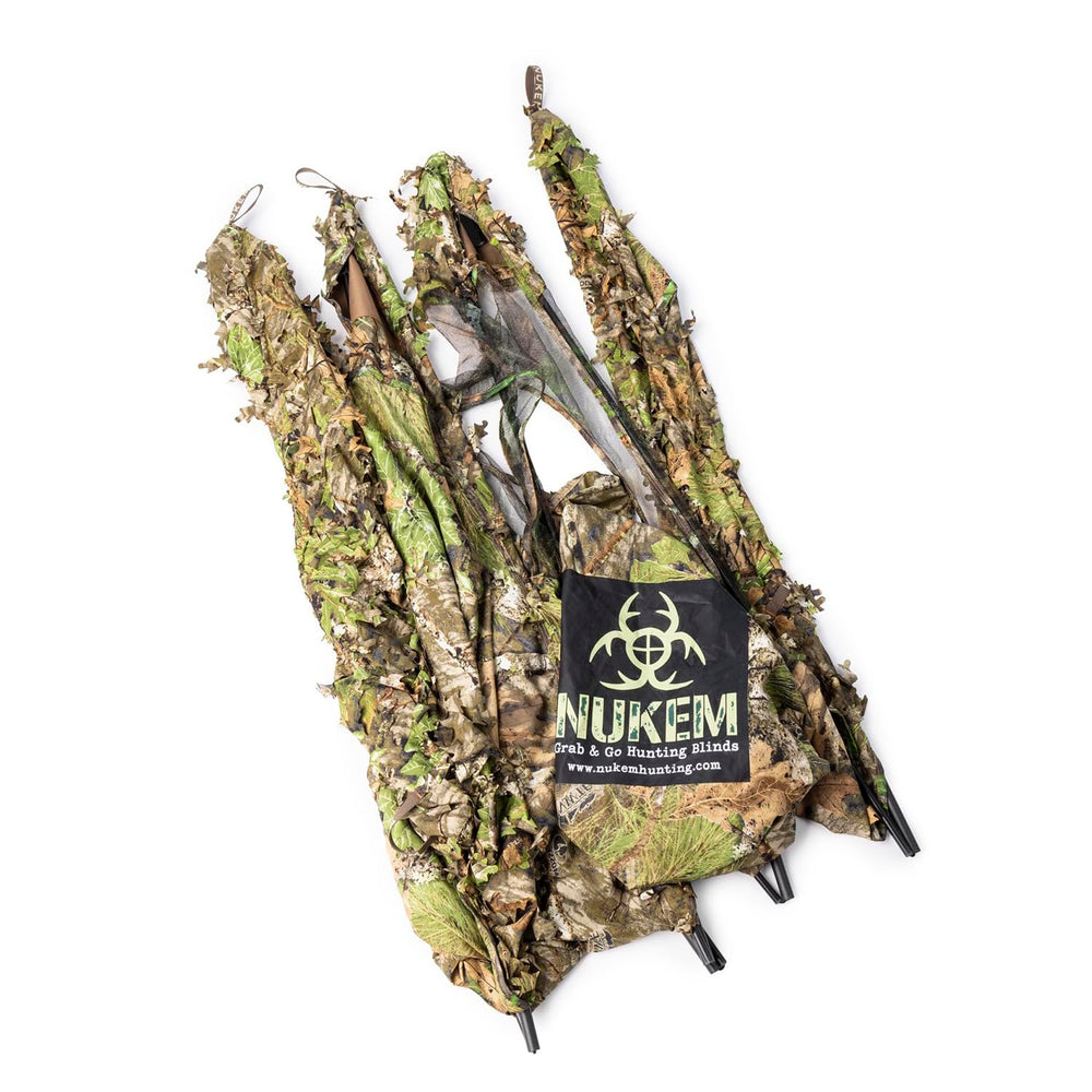 Nukem Grab & Go blind height-adjustable design for varied shooting angles