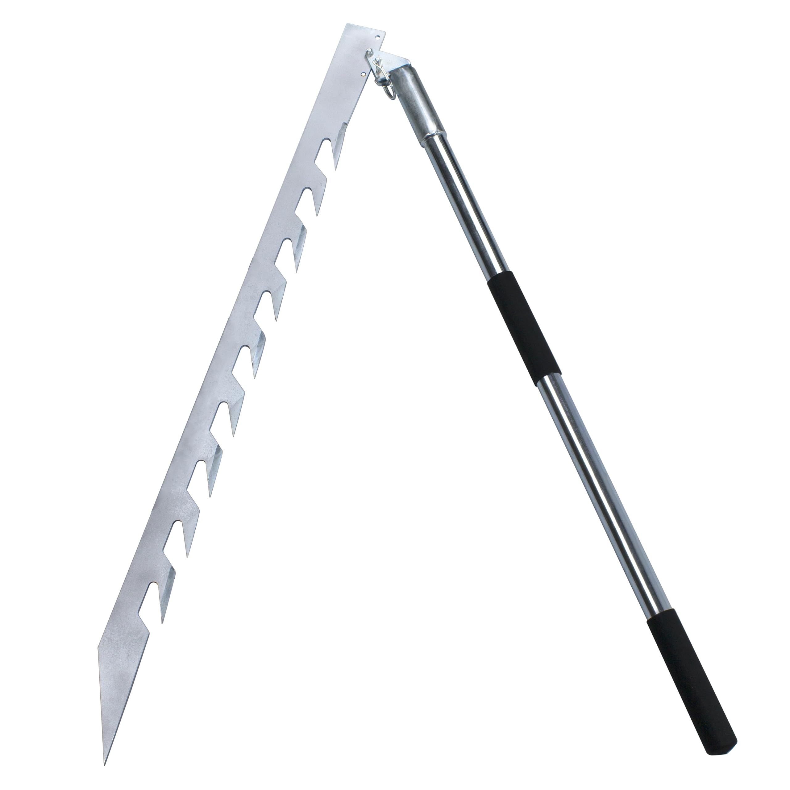 NULTRUMA folding ice saw extended to 78 inches for tough ice cutting and quick hole planning