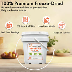 NuManna freeze-dried veggies broccoli bucket featuring florets for quick meals.