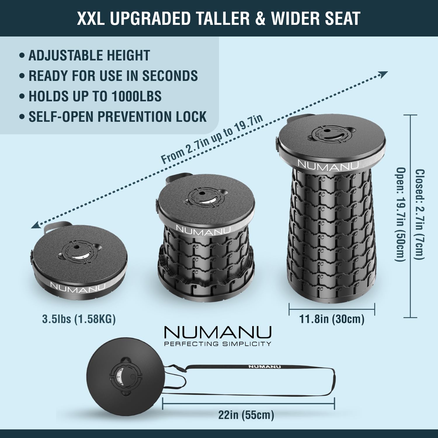 NUMANU XXL collapsible stool extended height for versatile seating