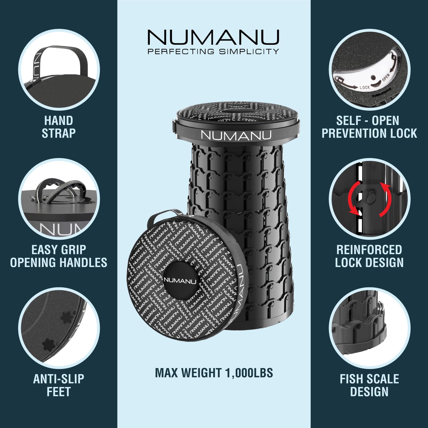 NUMANU XXL collapsible stool lightweight at 3.5 lbs for travel