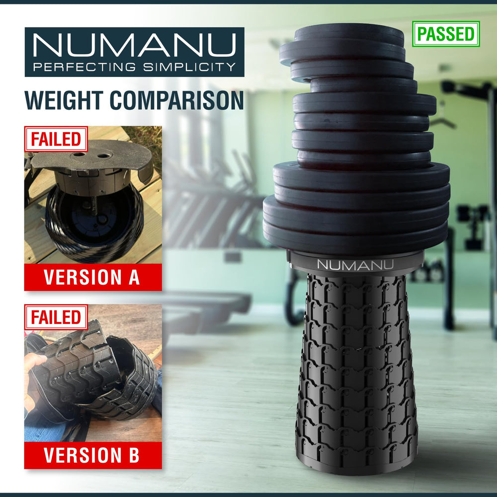 NUMANU XXL collapsible stool self-open safety lock improves setup safety