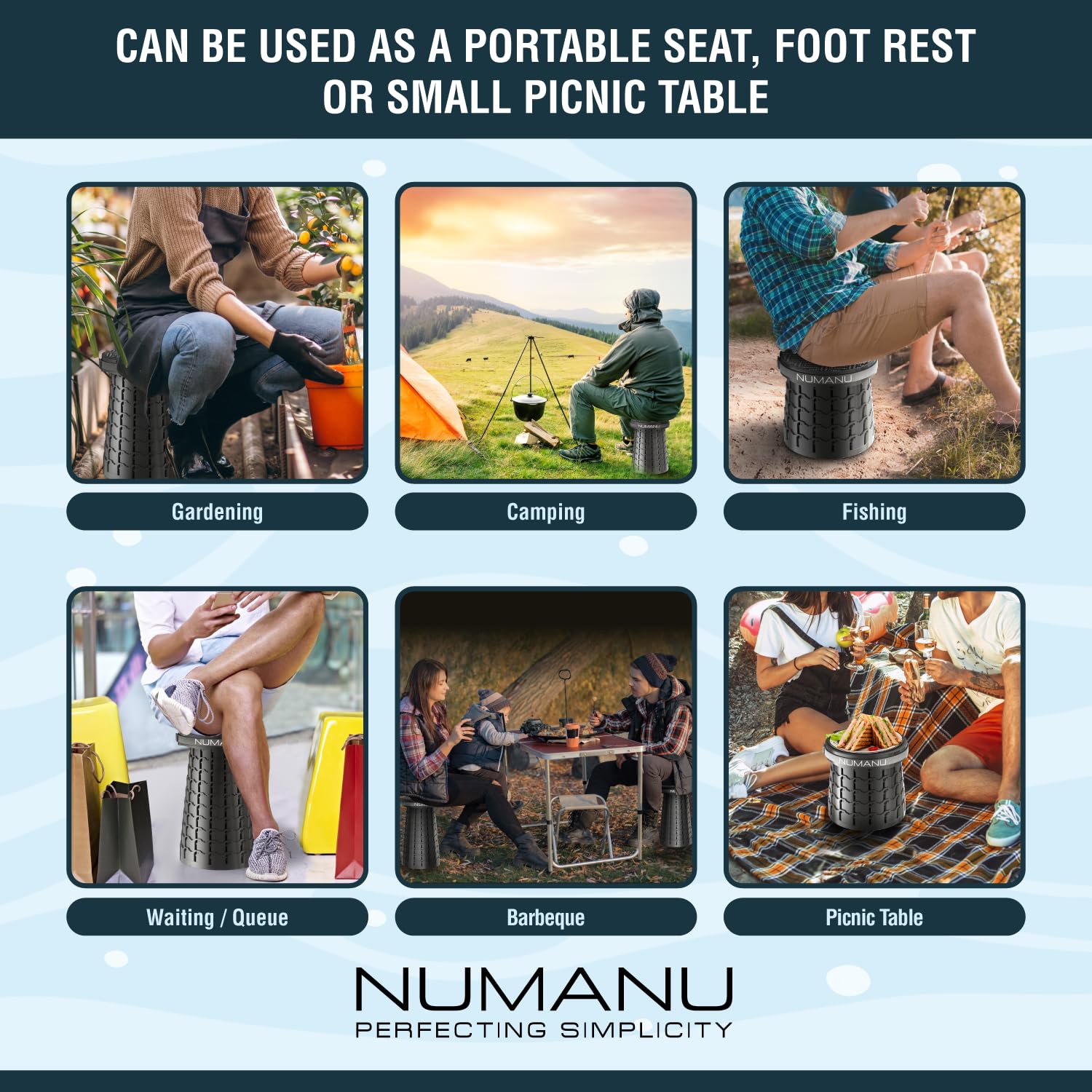 NUMANU XXL Stool folded-compact demonstrates easy packing for trips.