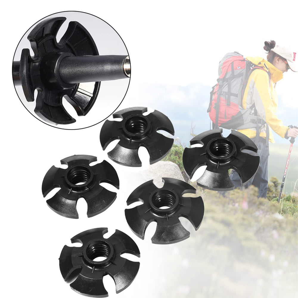 Nunafey trekking pole basket rubber in use for trekking on mud or snow.