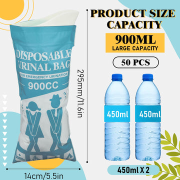 Nuogo 50pcs urinal bags folded compact for pocket or backpack storage.