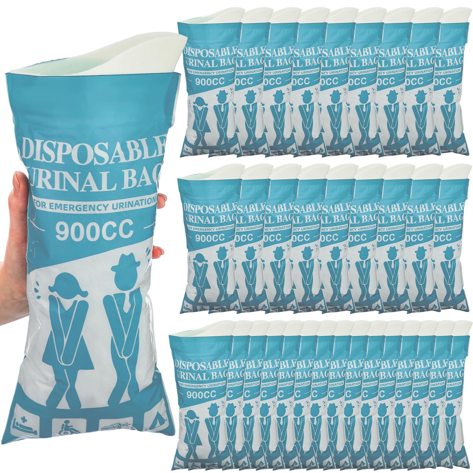 Nuogo 50pcs disposable urinal bags front pack for bulk travel and emergency use.