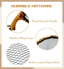 Close-up of the curved wooden frame and ergonomic handle