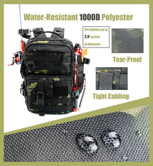 Side view showing rod straps and water-resistant fabric