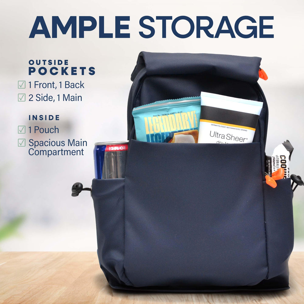 Nupouch Venture sling bag side pockets holding a water bottle securely