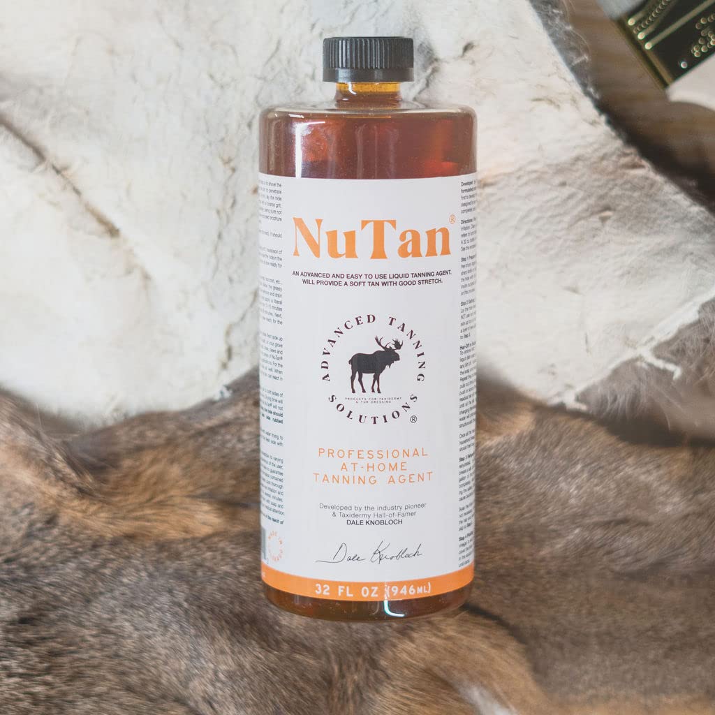 NuTan coverage deer backskin 32oz—3-4 medium hides per bottle.