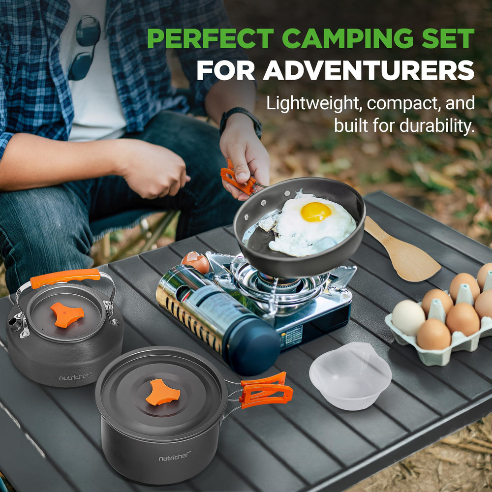 NutriChef camping cookware pans with even heat for campsite meals