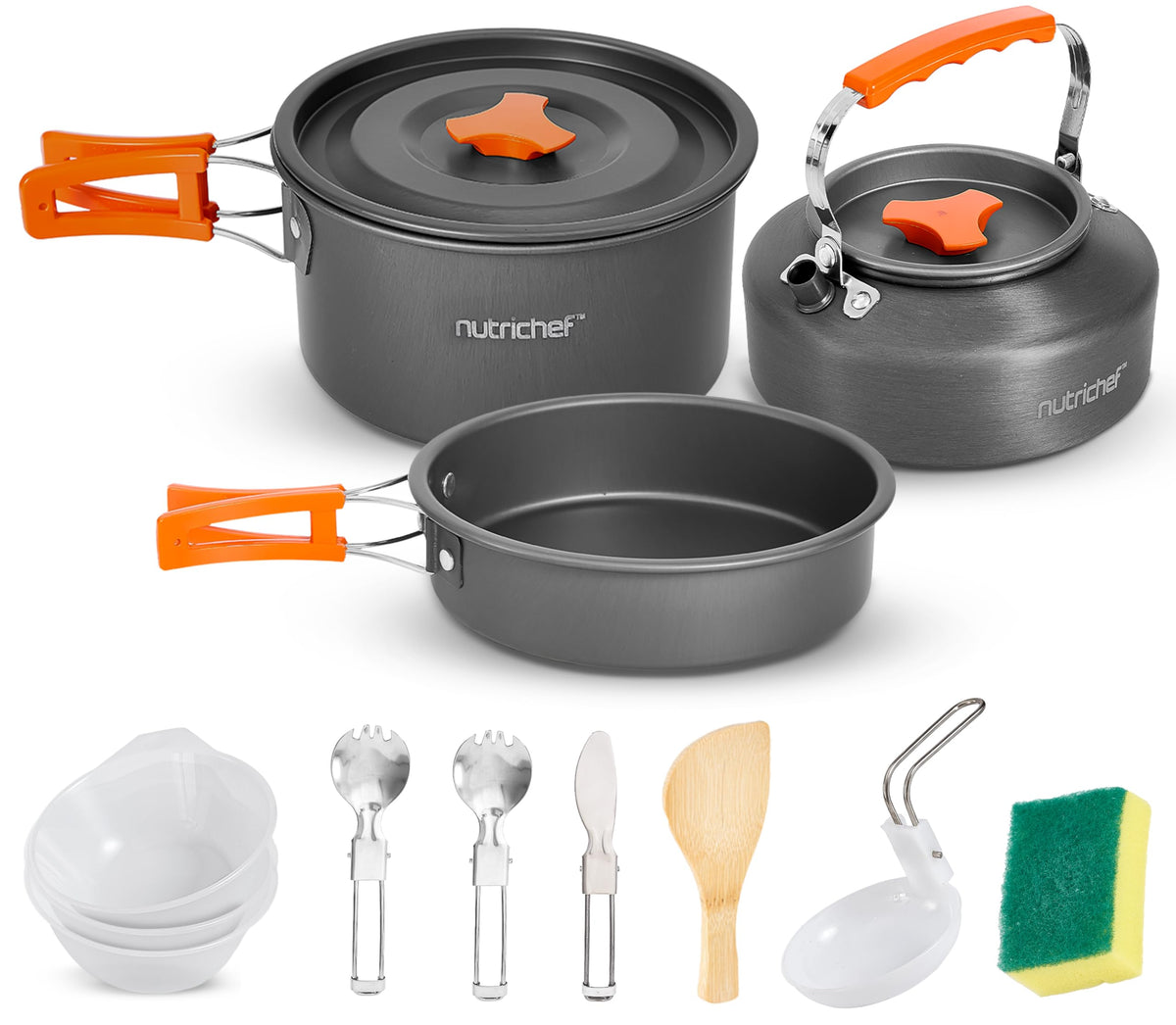 NutriChef camping cookware pots with nested design for space-saving outdoor cooking