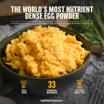 Nutrient Survival-33-nutrients-per-serving emphasizes comprehensive nutrition per serving.