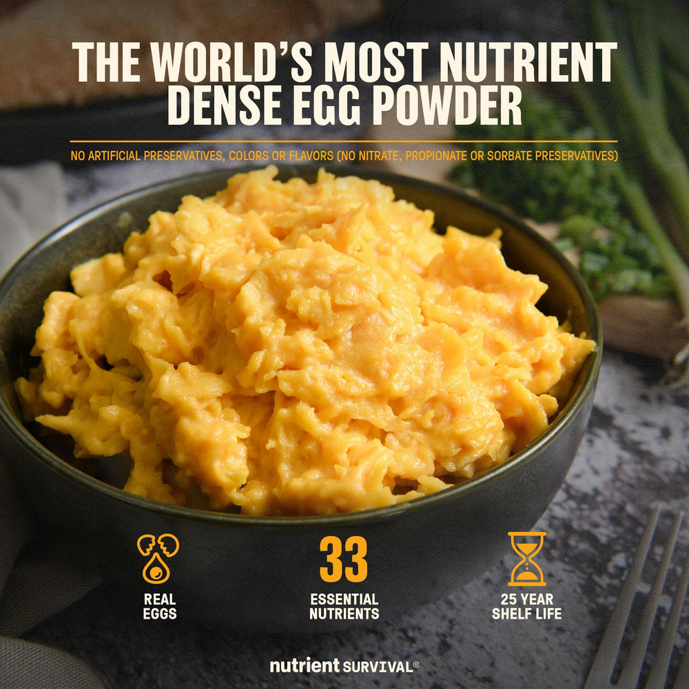 Nutrient Survival-33-nutrients-per-serving emphasizes comprehensive nutrition per serving.