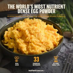 Nutrient Survival-33-nutrients-per-serving emphasizes comprehensive nutrition per serving.