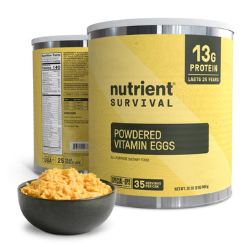 Nutrient Survival 70-egg-equivalent-can demonstrates high-protein emergency prep advantage.