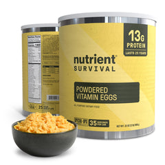 Nutrient Survival 70-egg-equivalent-can demonstrates high-protein emergency prep advantage.