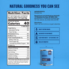 Nutrient Survival freeze-dried blueberries open can shows convenient snack packs for travel.