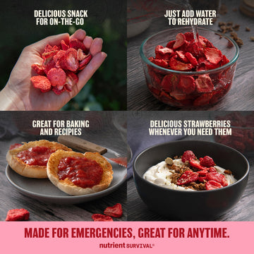 Nutrient Survival freeze-dried strawberries rehydrate morning oatmeal for a fruity topping.