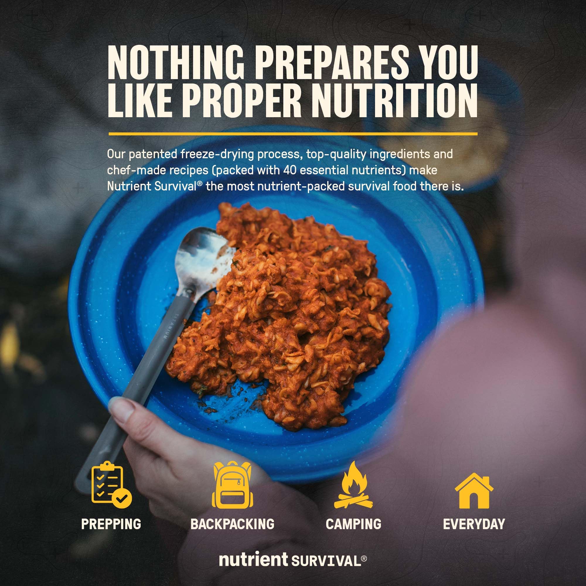 Nutrient Survival Hearty Lasagna emergency kit image conveys prepper fuel for challenging times