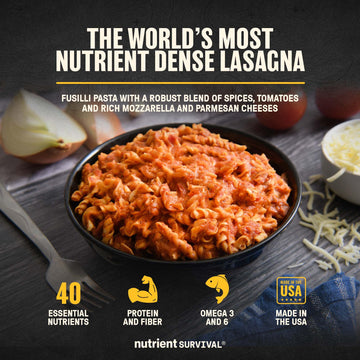 Nutrient Survival Hearty Lasagna ingredients closeup emphasizes real ingredients and no artificial additives
