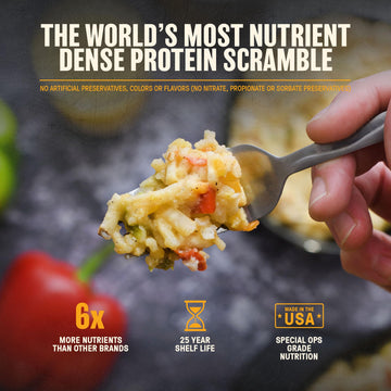 Nutrient Survival Homestyle Scramble Eggs being prepared with hot water for easy prep.