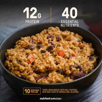 Nutrient Survival Southwestern Medley ingredients-closeup shows real beans, peppers, and rice for hearty, quick meals.