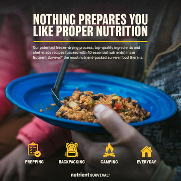 Nutrient Survival Southwestern Medley nutrition-panel highlights 40 nutrients per serving for balanced nutrition.