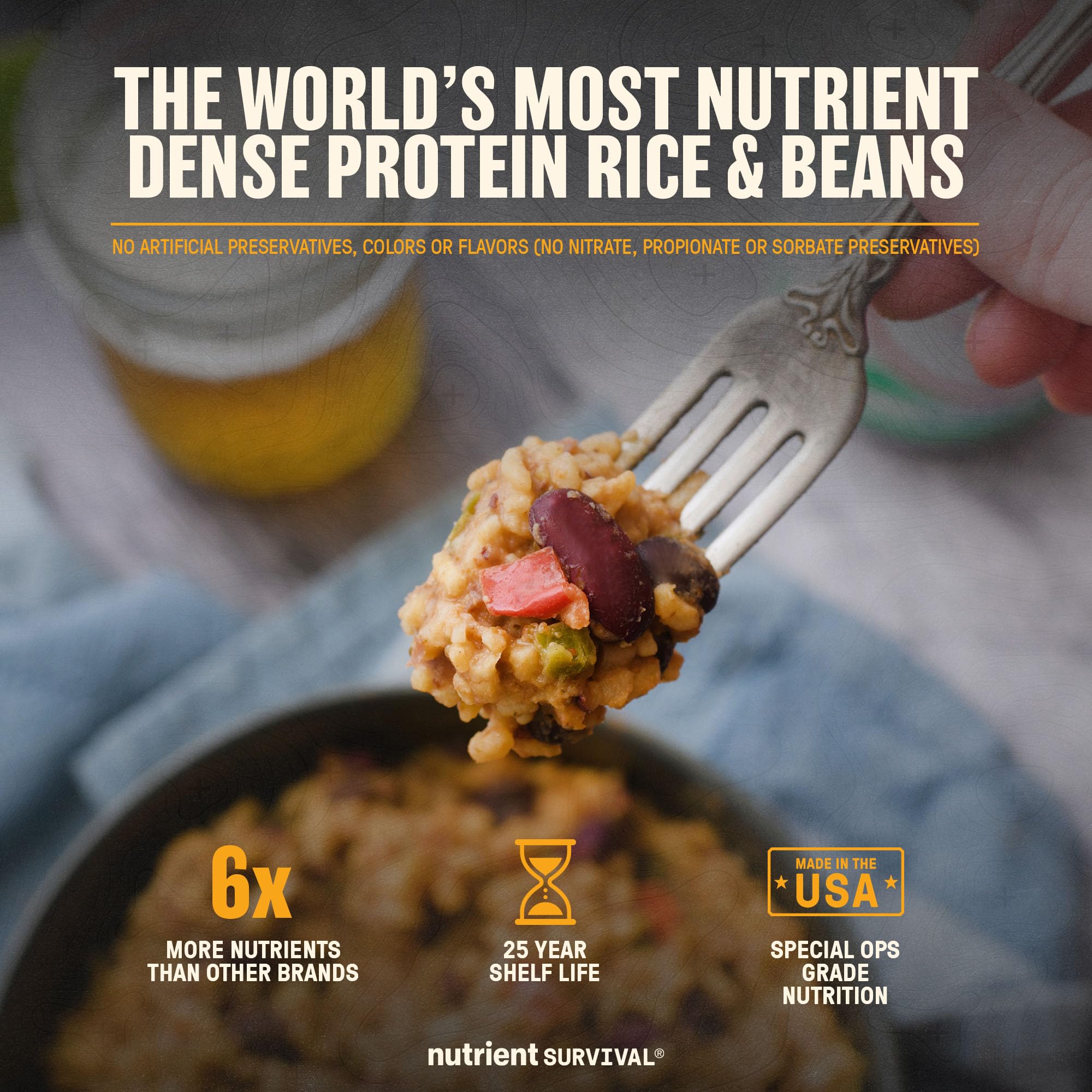 Nutrient Survival Southwestern Medley serving-bowl ready to rehydrate with hot water for a fast meal.
