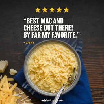 Nutrient Survival Triple Cheese Mac freeze-dried process preserves taste while keeping nutrients intact.