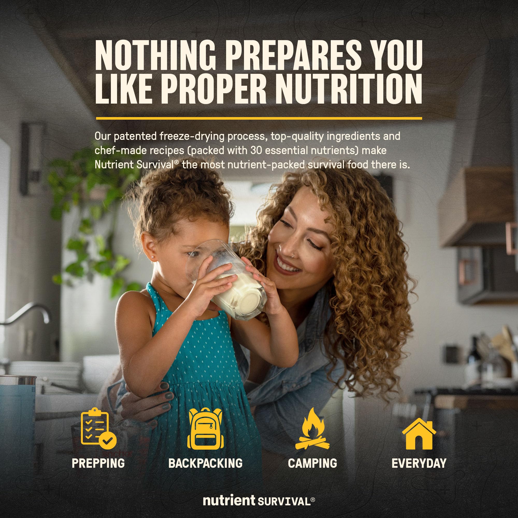 Nutrient Survival vitamin powdered milk gluten-free and soy-free formulation.