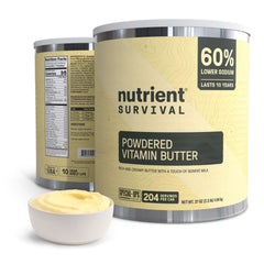 Nutrient Survival Butter Powder pack shot highlighting long shelf life and versatile emergency prep.