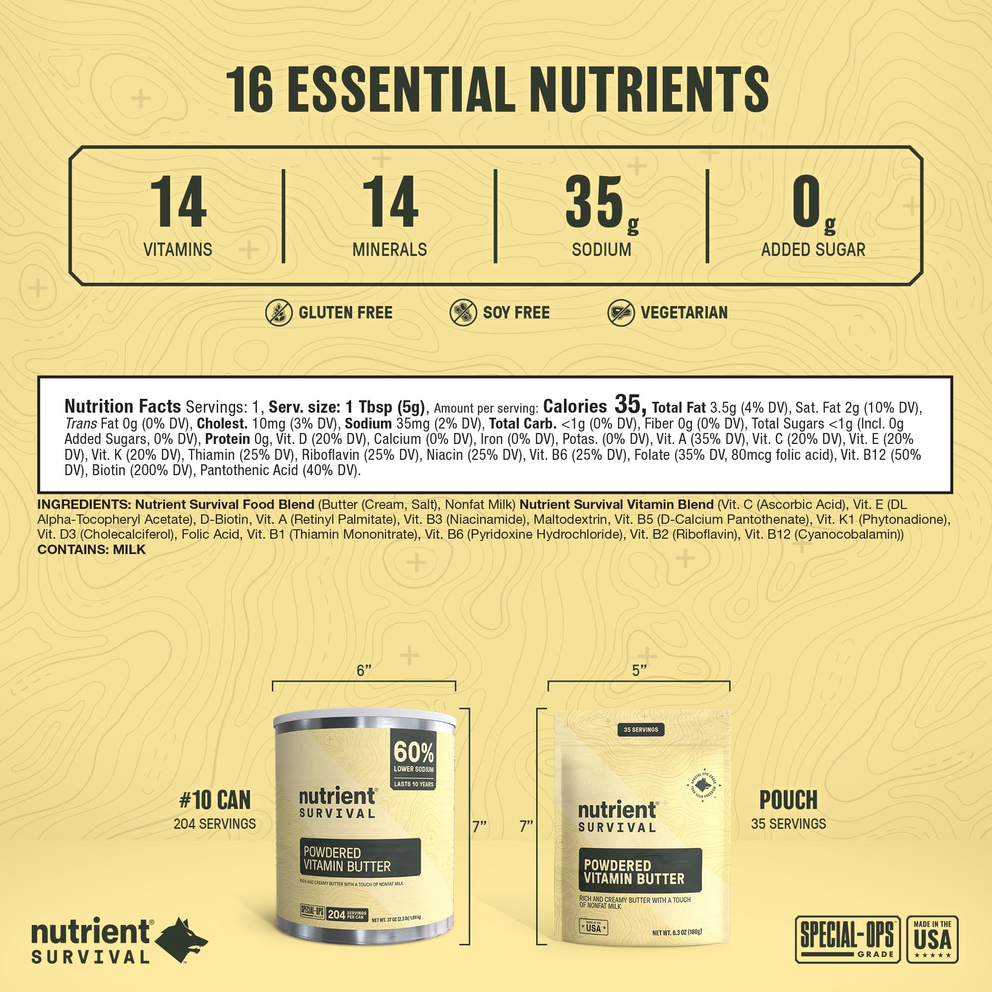 Nutrient Survival butter powder spread reveals smooth texture ideal for baking and toast.