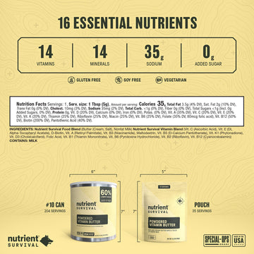 Nutrient Survival butter powder spread reveals smooth texture ideal for baking and toast.