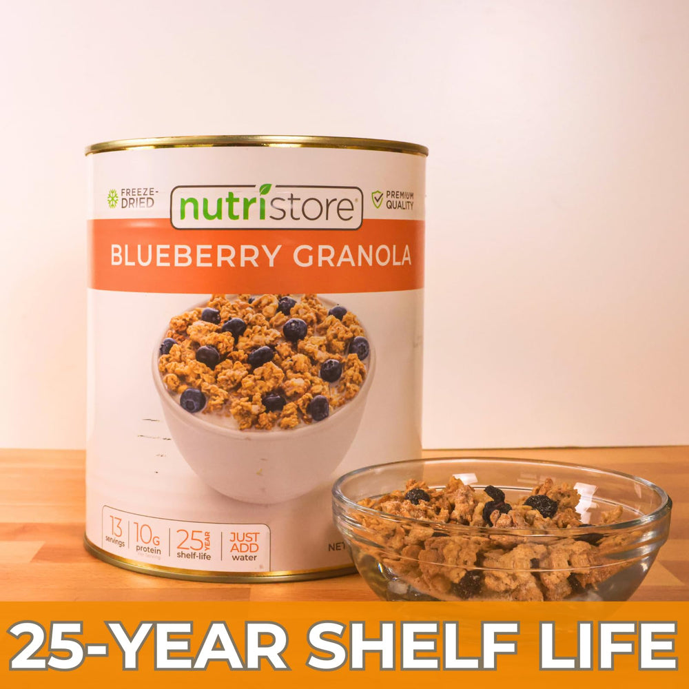 Nutristore blueberry granola emergency storage can for preparedness