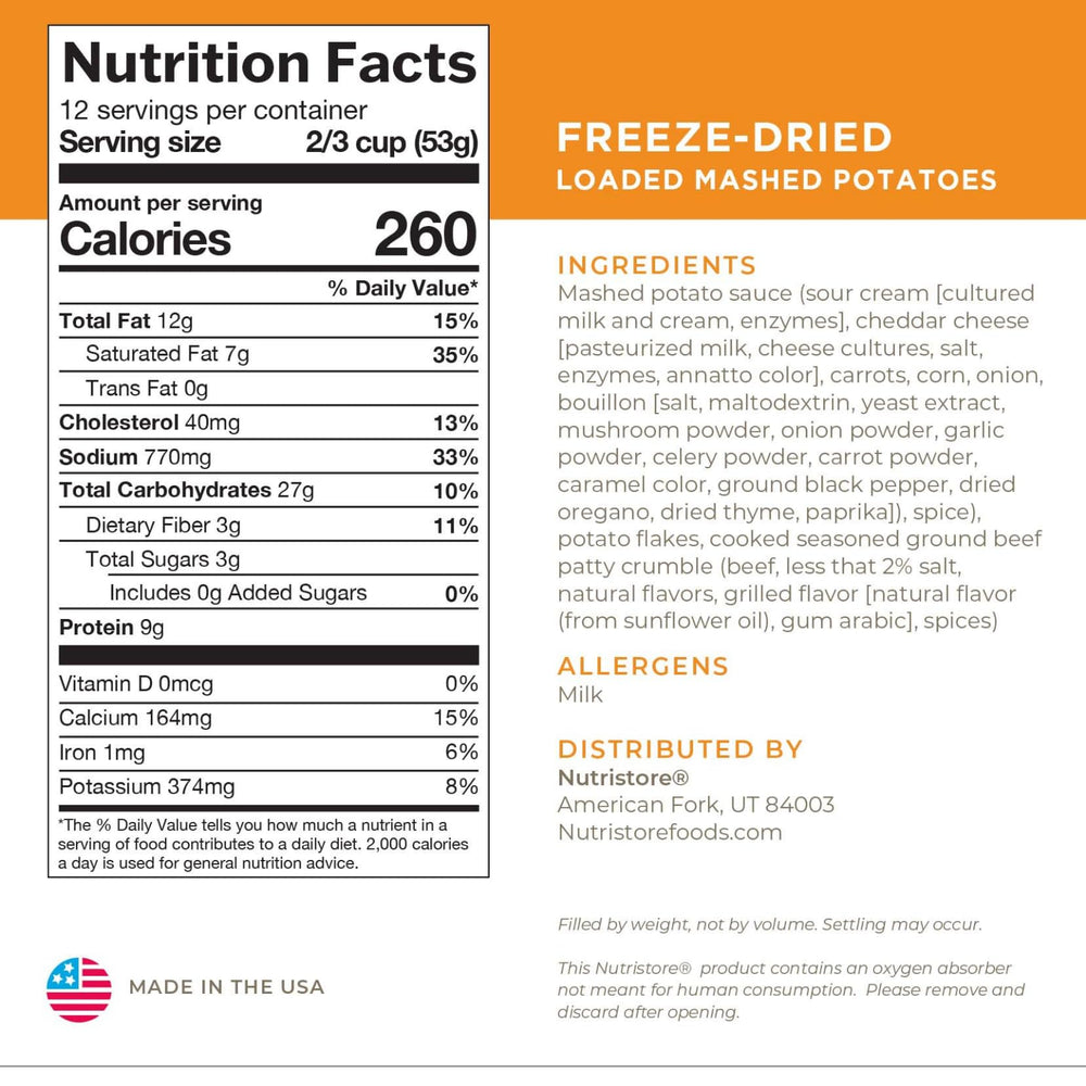 Nutristore bulk storage can illustrating long shelf life and readiness.