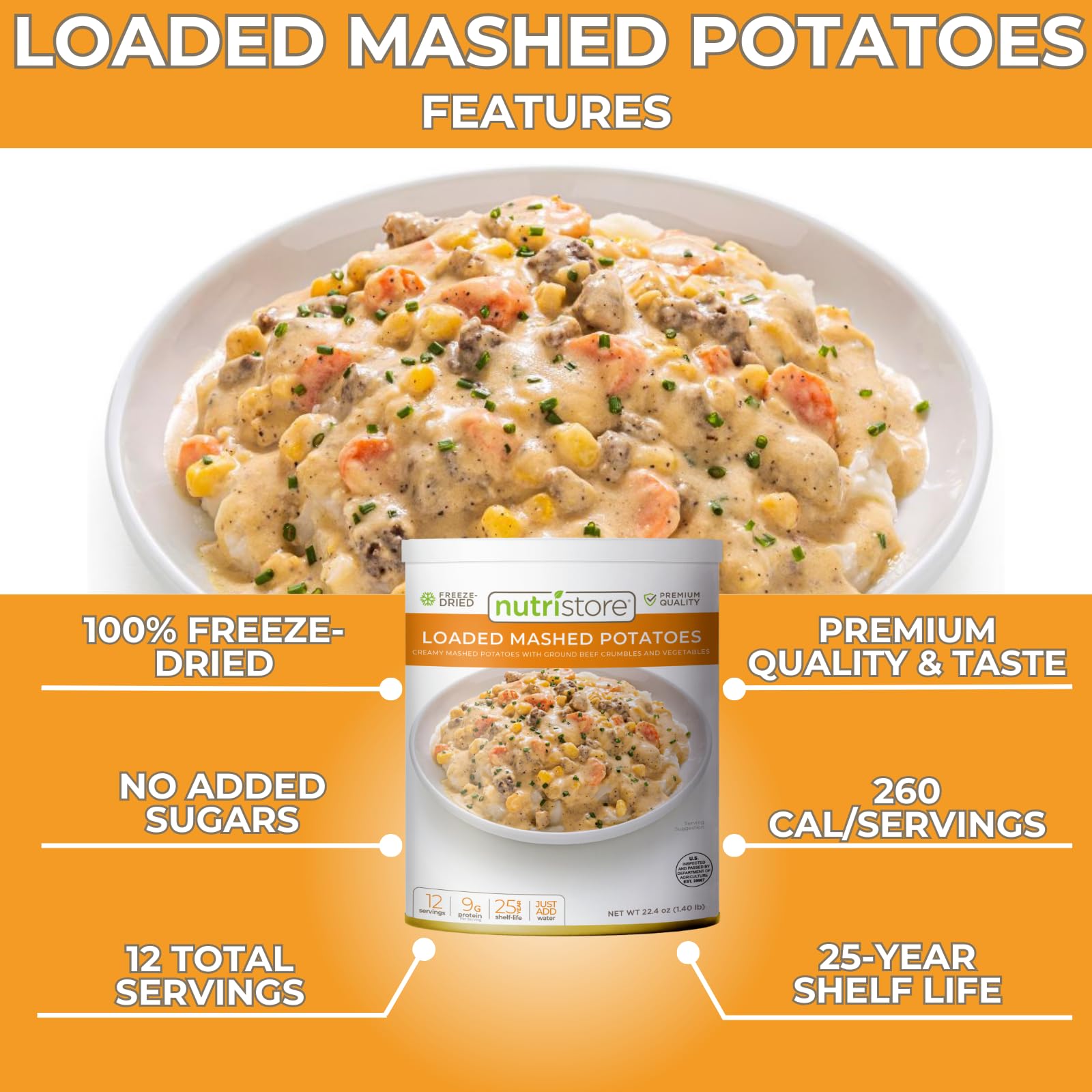 Nutristore mashed potatoes in a kitchen setup for quick weeknight meals.