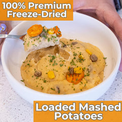 Nutristore serving bowl with rehydrated mashed potatoes for a fast, comforting meal.