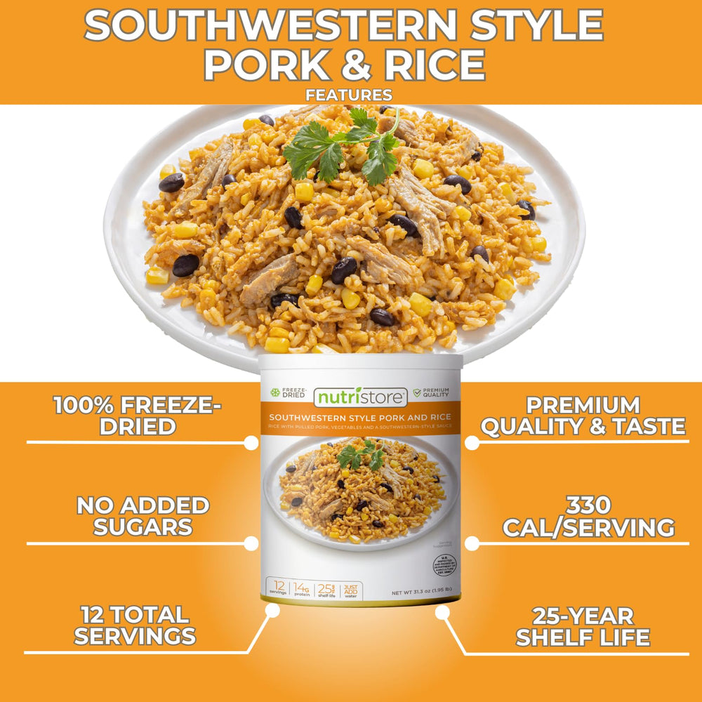 Nutristore USDA-inspected seal on can; trusted freeze-dried meal for storage.